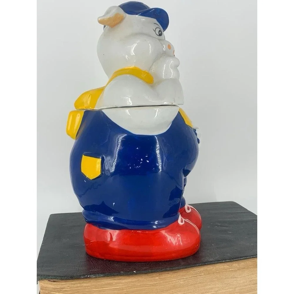 Vintage Cookie Jar-Ceramic Farmer Pig- MCM Farmhouse, Flawless
